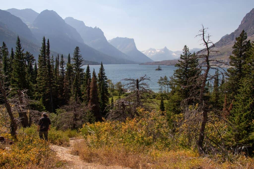 Trail down to Saint Mary Lake Beach in Glacier National Park
