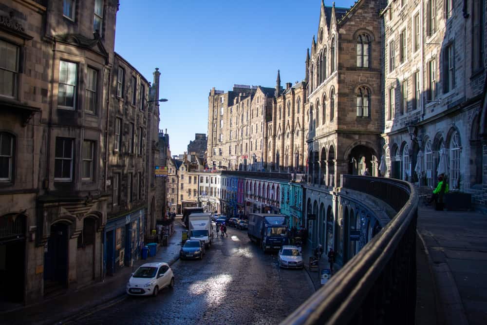 Wander down Victoria Street in the Old Town of Edinburgh